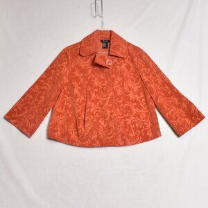 RQT Womens Corduroy Jacket Size Small Petite 3/4 Sleeve Big Buttons Orange Swing